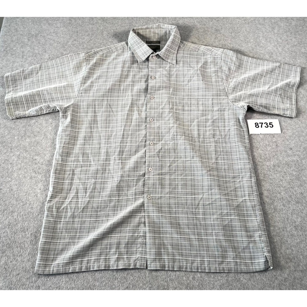 Bruno Shirt Mens XL Gray White Plaid Sueded Microfiber Collared Button Up Casual